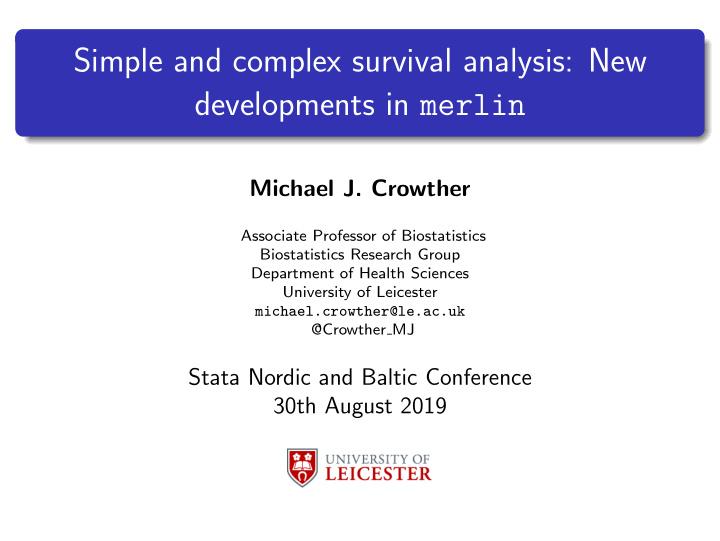 simple and complex survival analysis new developments in