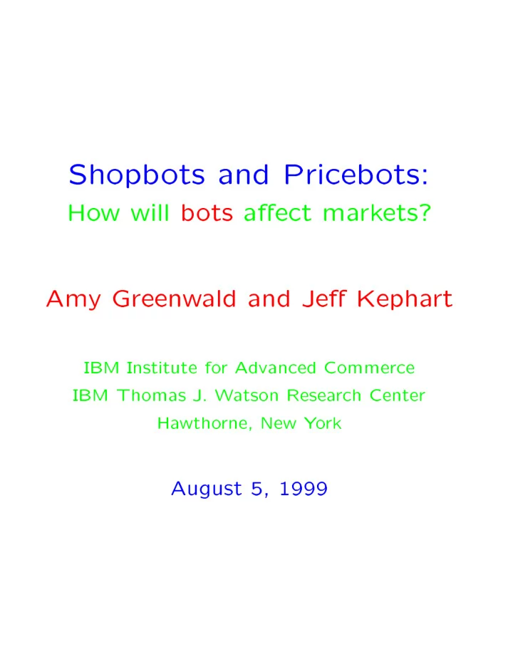 shopb ots and priceb ots ho w will b ots a ect m a rk ets
