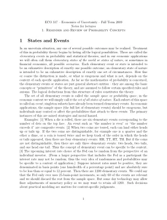 1  States and Events  In an uncertain situation, any one of several possible outcomes may be