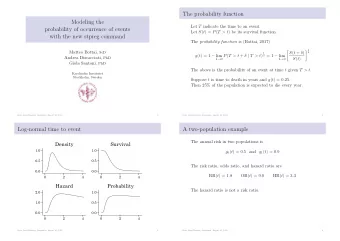 The probability function  Modeling the Let T indicate the time to an event.  probability of