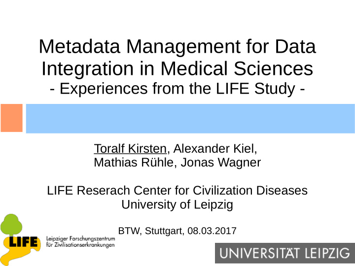 metadata management for data integration in medical
