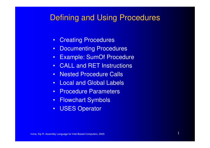 defining and using procedures defining and using