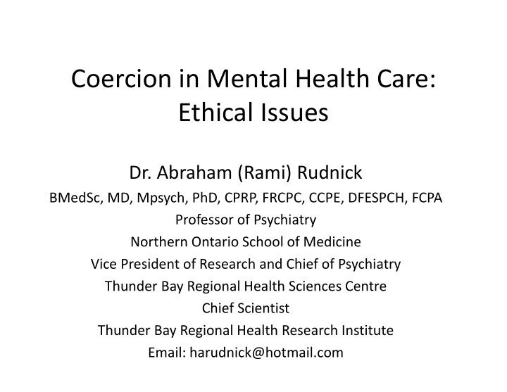 coercion in mental health care ethical issues
