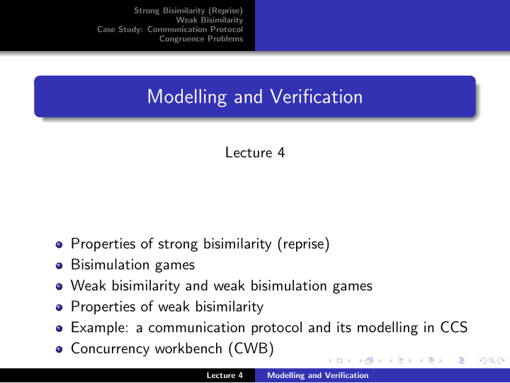 modelling and verification