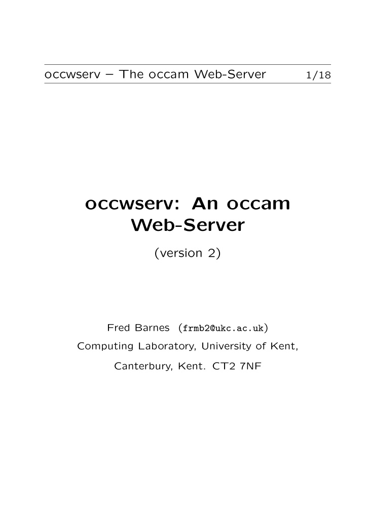 occwserv an occam web server