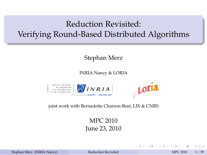 reduction revisited verifying round based distributed