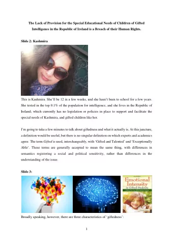 The Lack of Provision for the Special Educational Needs of Children of Gifted  Intelligence in the