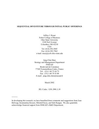 SEQUENTIAL DIVESTITURE THROUGH INITIAL PUBLIC OFFERINGS  Jeffrey J. Reuer  Fisher College of