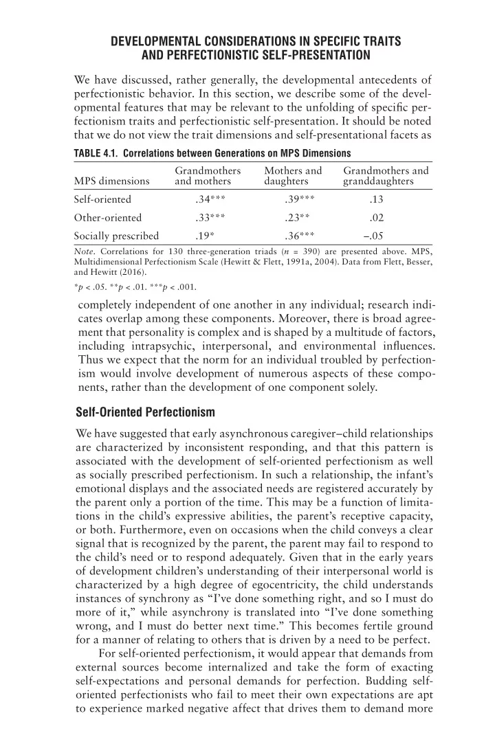 developmental considerations in specific traits and