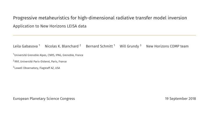 progressive metaheuristics for high dimensional radiative