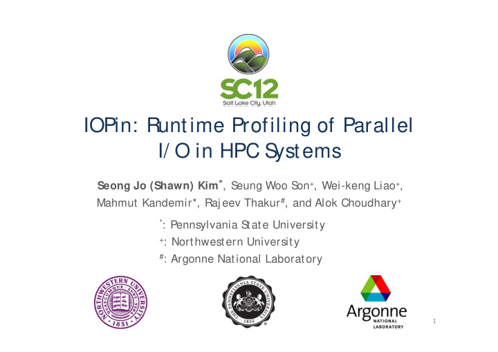 iopin runtime profiling of parallel i o in hpc s ystems