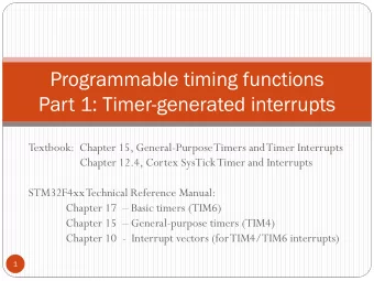 Programmable timing functions  Part 1: Timer-generated interrupts  Textbook:  Chapter 15,