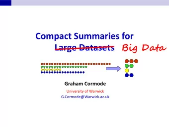 Compact Summaries for  Big Data Large Datasets Graham Cormode  University of Warwick
