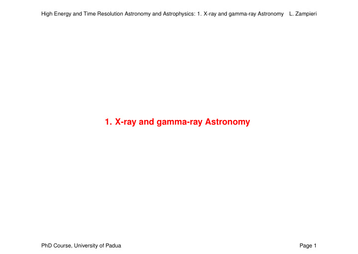 1 x ray and gamma ray astronomy