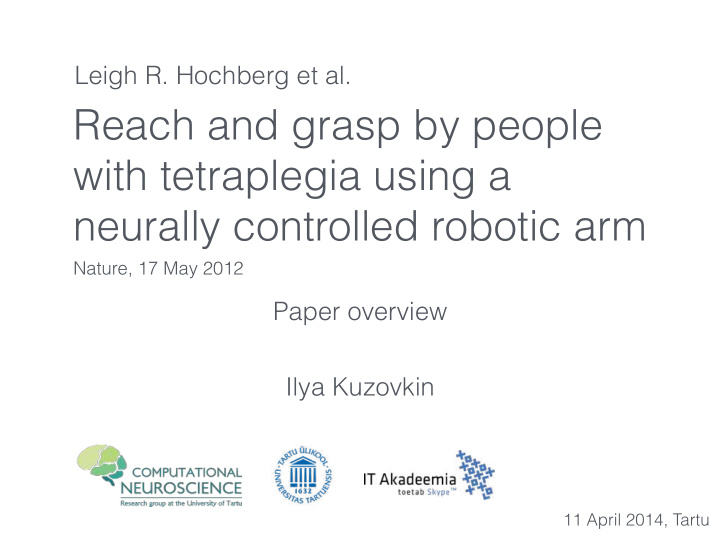 reach and grasp by people with tetraplegia using a