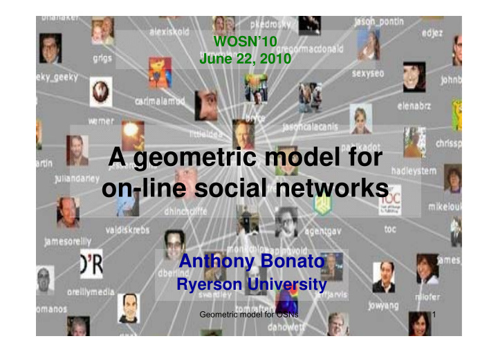 a geometric model for on line social networks