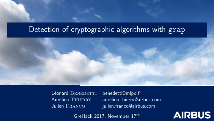 detection of cryptographic algorithms with grap