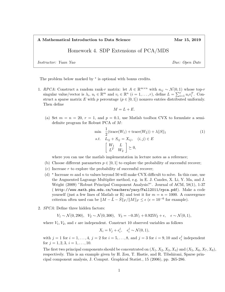 homework 4 sdp extensions of pca mds