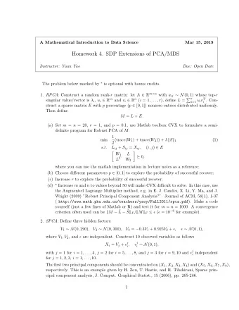 Homework 4. SDP Extensions of PCA/MDS  Instructor: Yuan Yao  Due: Open Date The problem below