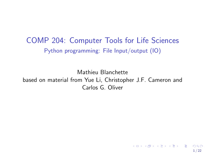 comp 204 computer tools for life sciences