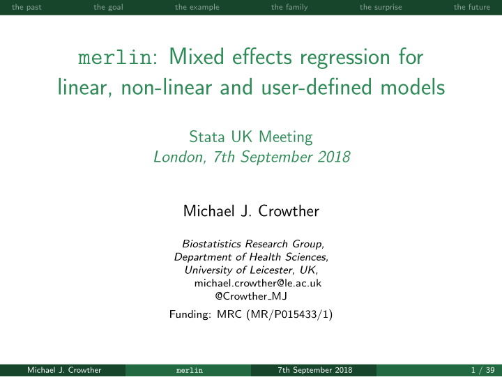 merlin mixed effects regression for linear non linear and