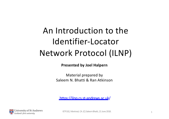 an introduction to the identifier locator network