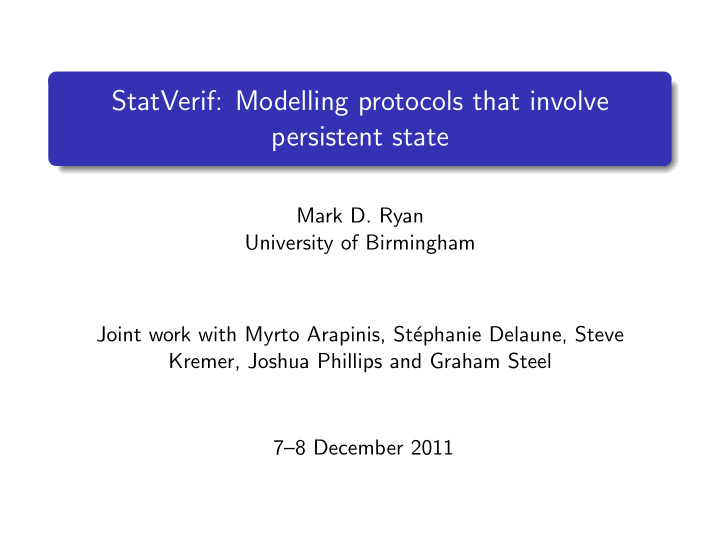 statverif modelling protocols that involve persistent