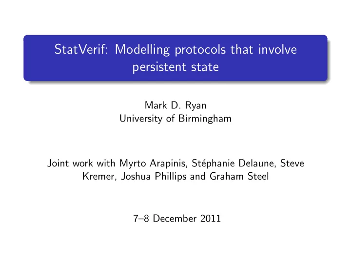 statverif modelling protocols that involve persistent