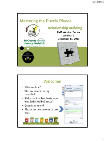 Mastering the P  Puzzle  e Pieces Relationship Building  LMP Webinar Series  Webinar 2 December 11,