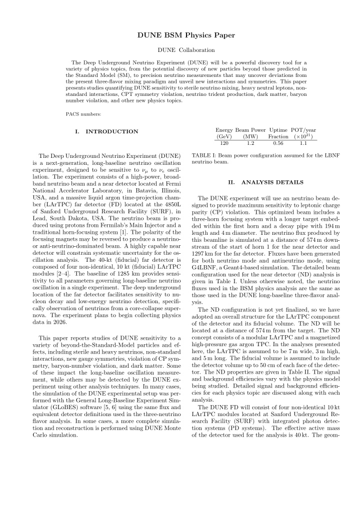 dune bsm physics paper