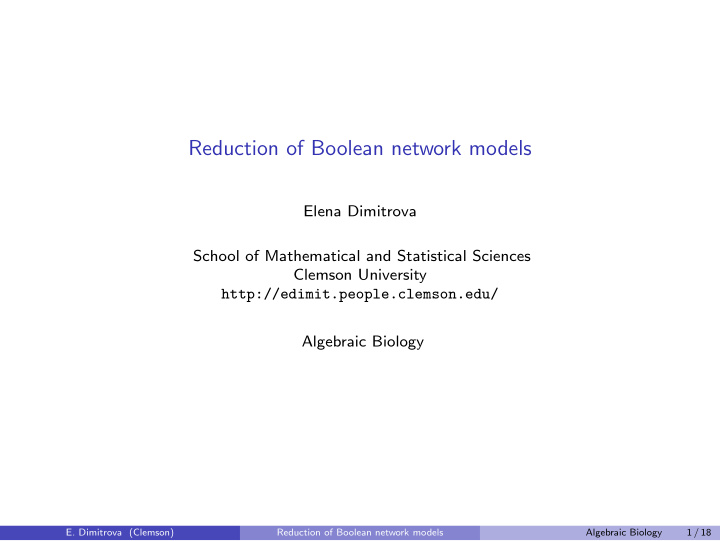 reduction of boolean network models