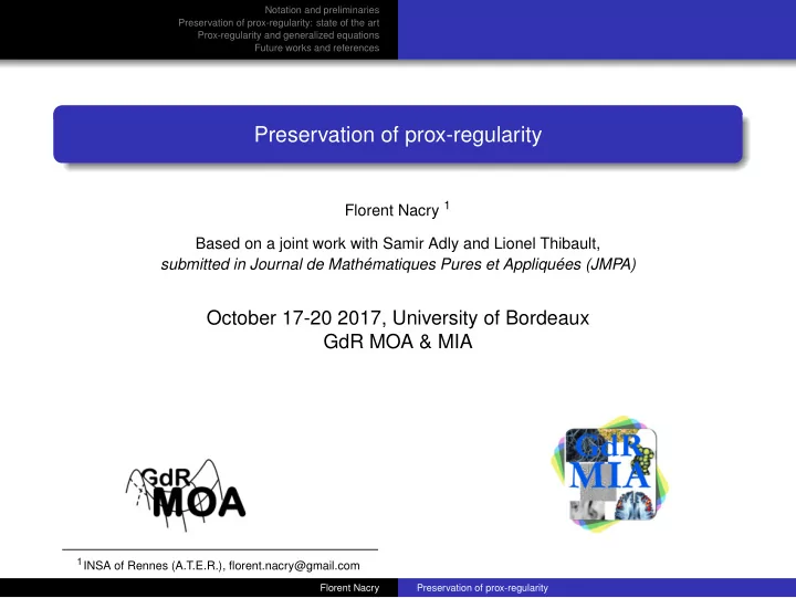 preservation of prox regularity