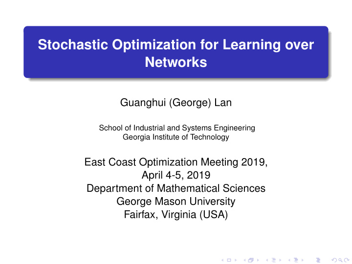 stochastic optimization for learning over networks