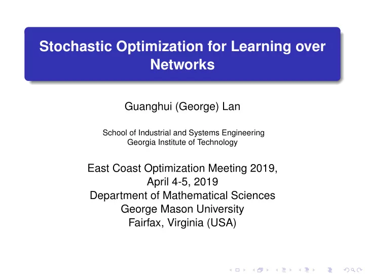 stochastic optimization for learning over networks