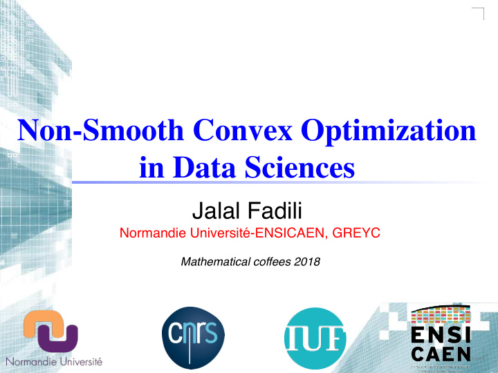 non smooth convex optimization in data sciences