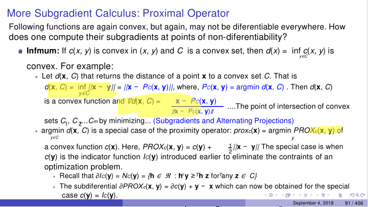 more subgradient calculus proximal operator