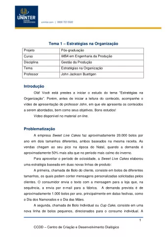 Tema 1  Estratgias na Organizao  Projeto Ps-graduao  Curso MBA em Engenharia da