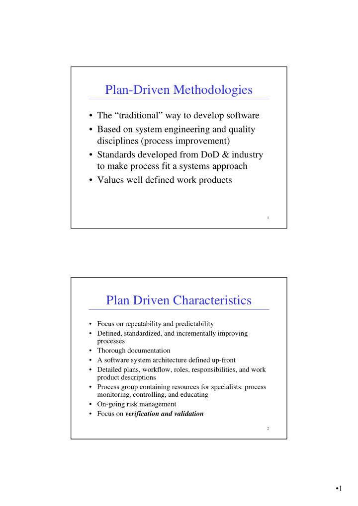 plan driven methodologies