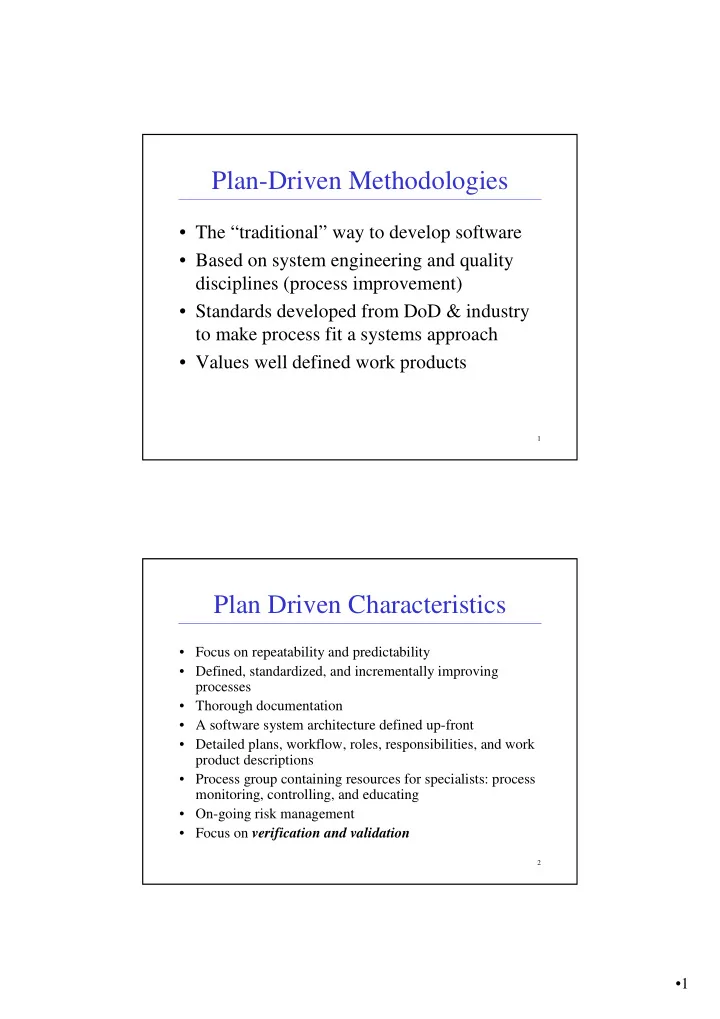 plan driven methodologies