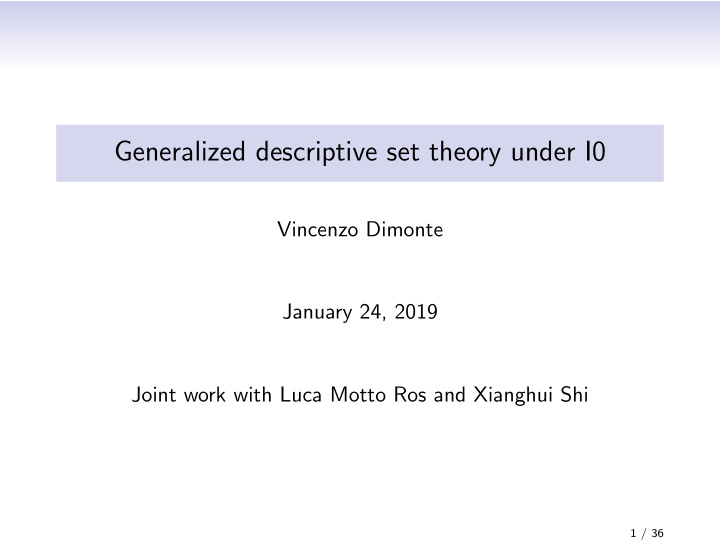 generalized descriptive set theory under i0