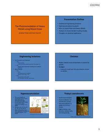 Presentation Outline  Traditional Engineering Solutions The Phytoremediation of Heavy