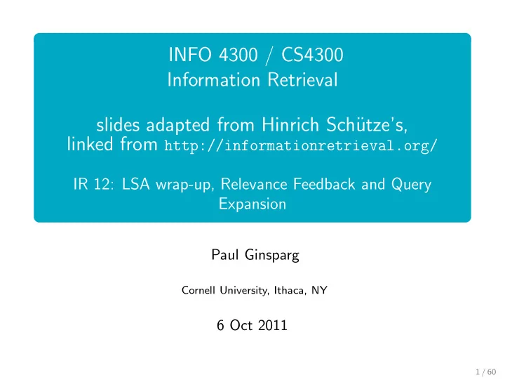 info 4300 cs4300 information retrieval slides adapted