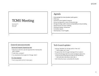 TCMU Meeting  Technical Council updates &amp; requests  Discuss a proposal for a series of
