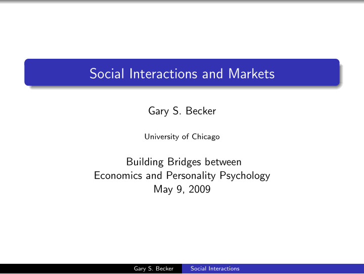social interactions and markets