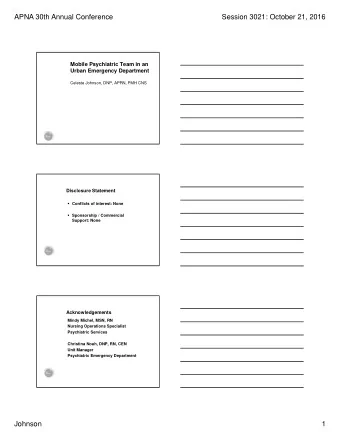 APNA 30th Annual Conference  Session 3021: October 21, 2016  Mobile Psychiatric Team in an  Urban