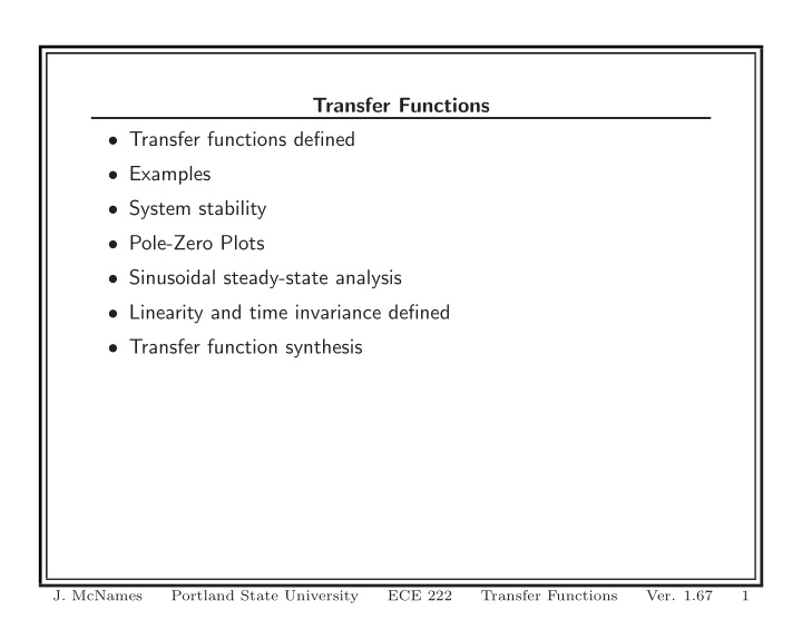 transfer functions transfer functions defined examples