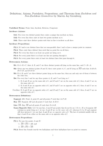 Definitions, Axioms, Postulates, Propositions, and Theorems from Euclidean and Non-Euclidean