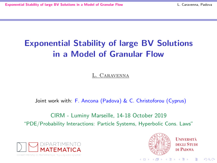 exponential stability of large bv solutions in a model of
