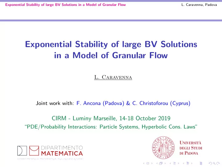 exponential stability of large bv solutions in a model of