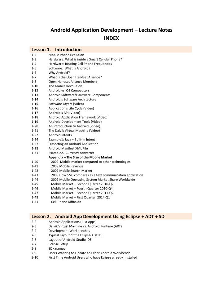 android application development lecture notes index